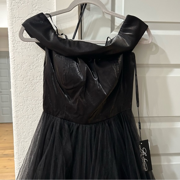 NWT La Femme 27224 Black Tulle Off Shoulder Gown - Picture 4 of 5